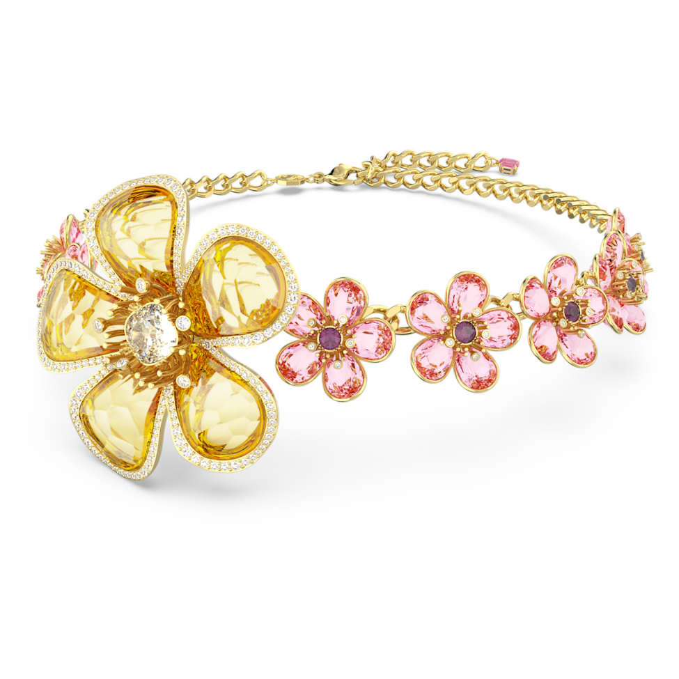 Florere choker, Flower, Multicolored, Gold-tone plated by SWAROVSKI