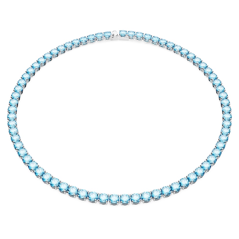 Matrix Tennis necklace, Round cut, Medium, Blue, Rhodium plated by SWAROVSKI