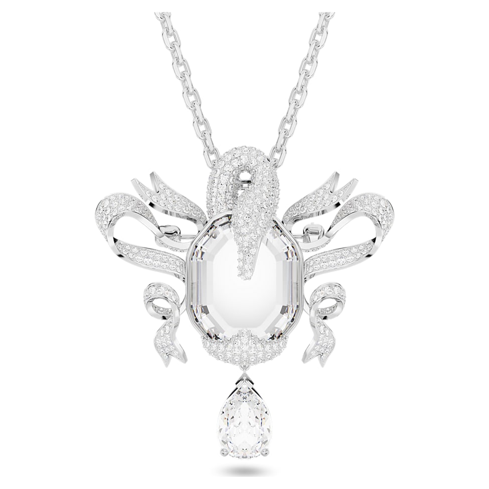 Fashion Swan pendant, Swan, White, Rhodium plated by SWAROVSKI