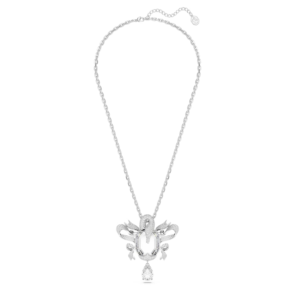 Fashion Swan pendant, Swan, White, Rhodium plated by SWAROVSKI