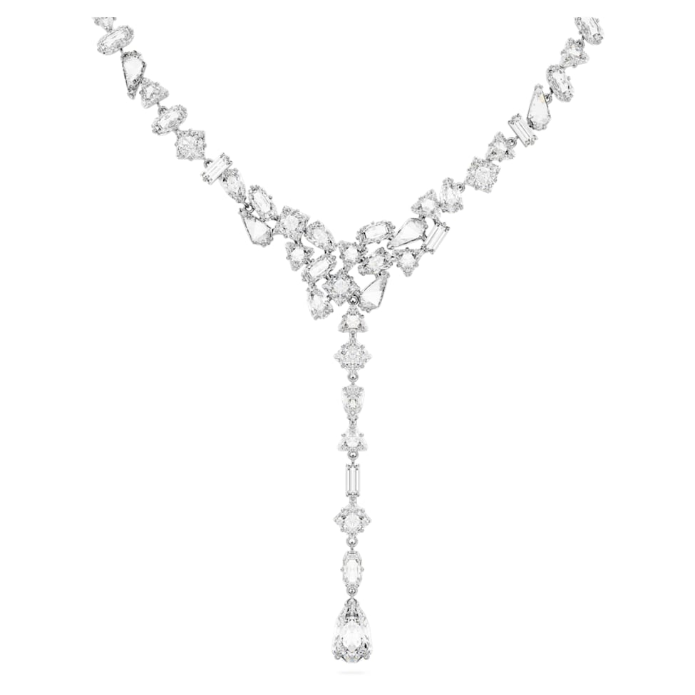 Mesmera Y necklace, Mixed cuts, White, Rhodium plated by SWAROVSKI