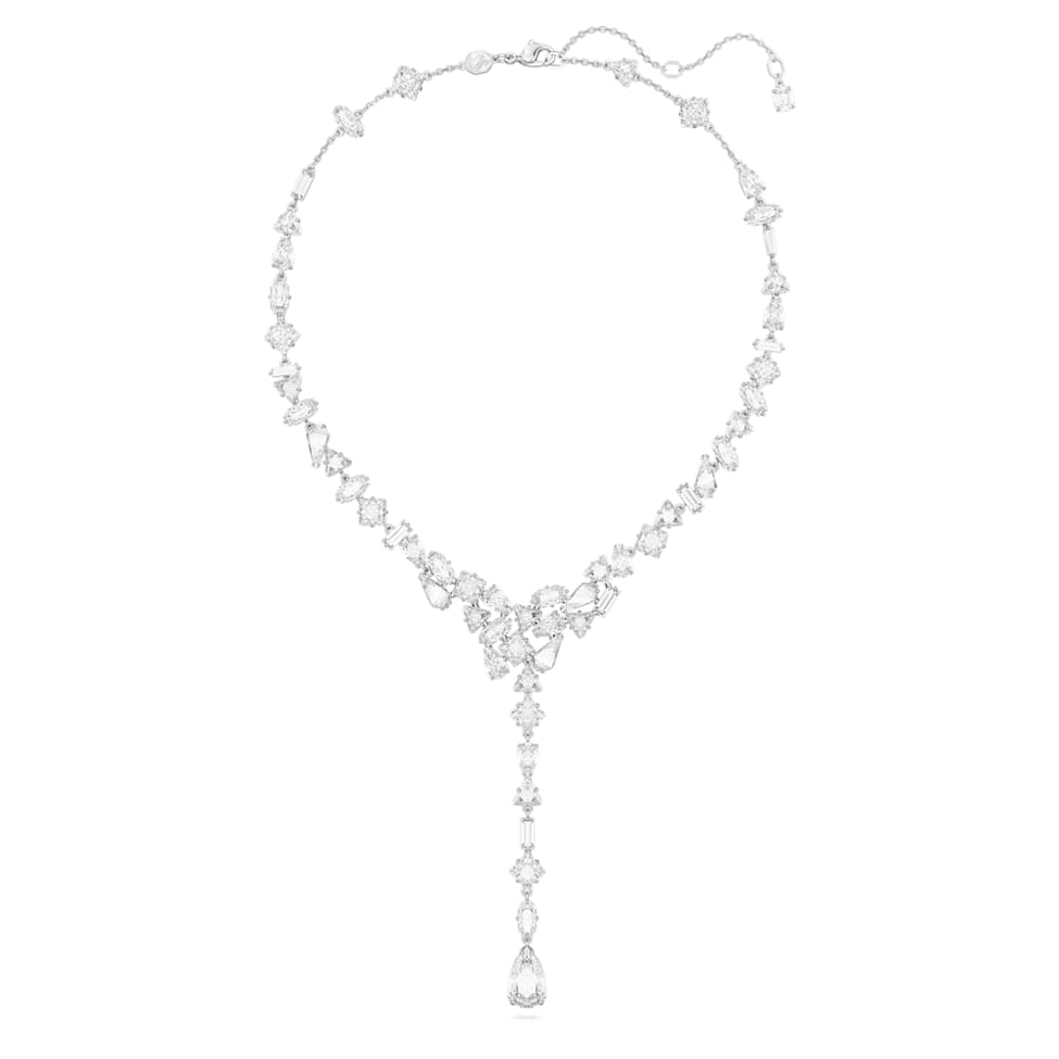 Mesmera Y necklace, Mixed cuts, White, Rhodium plated by SWAROVSKI