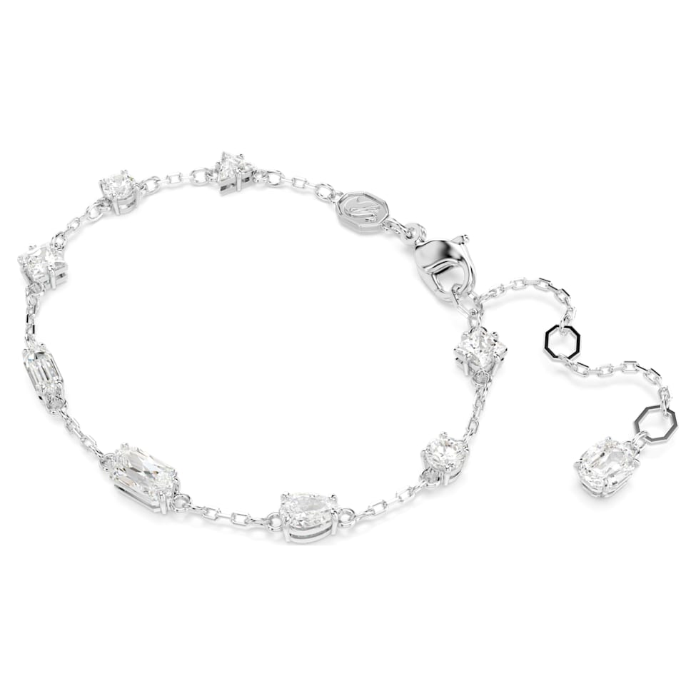 Mesmera bracelet, Mixed cuts, Scattered design, White, Rhodium plated by SWAROVSKI