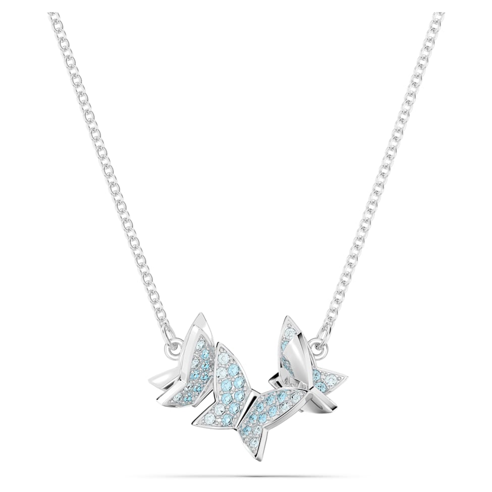 Lilia necklace, Butterfly, Blue, Rhodium plated by SWAROVSKI