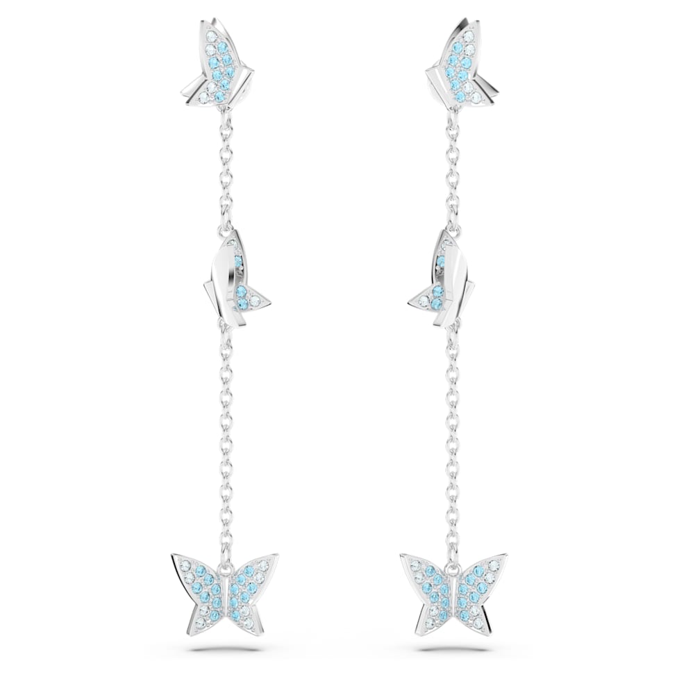 Lilia drop earrings, Butterfly, Blue, Rhodium plated by SWAROVSKI