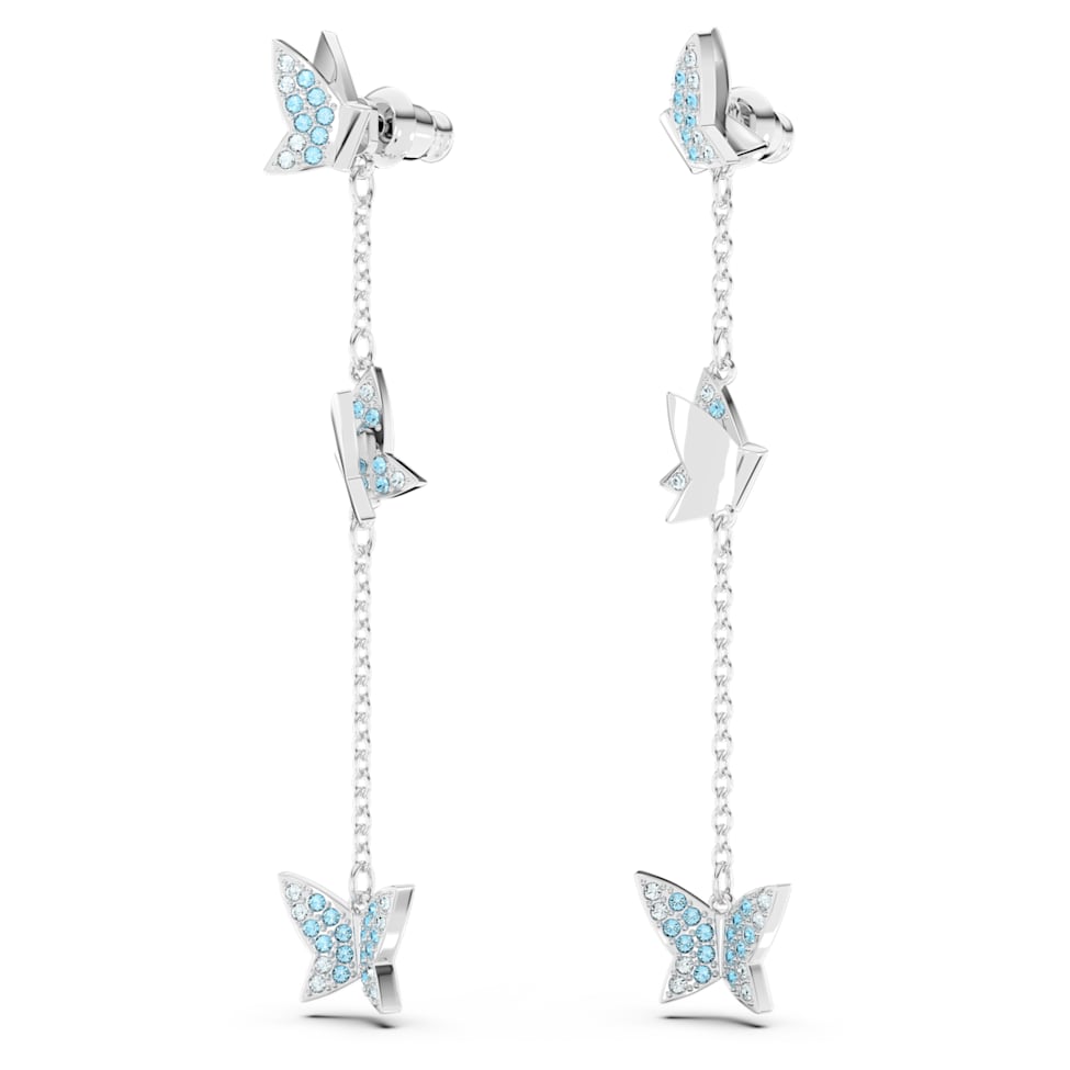 Lilia drop earrings, Butterfly, Blue, Rhodium plated by SWAROVSKI