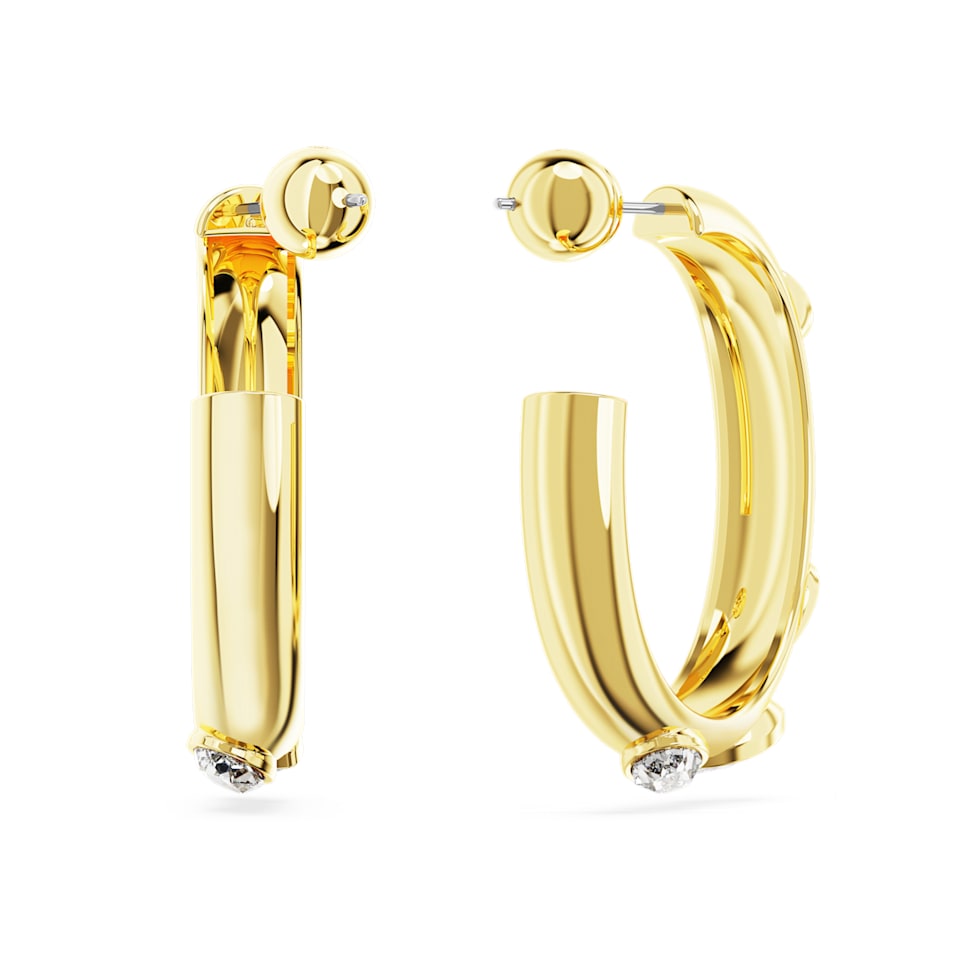 Dextera hoop earrings, Mixed cuts, White, Gold-tone plated by SWAROVSKI