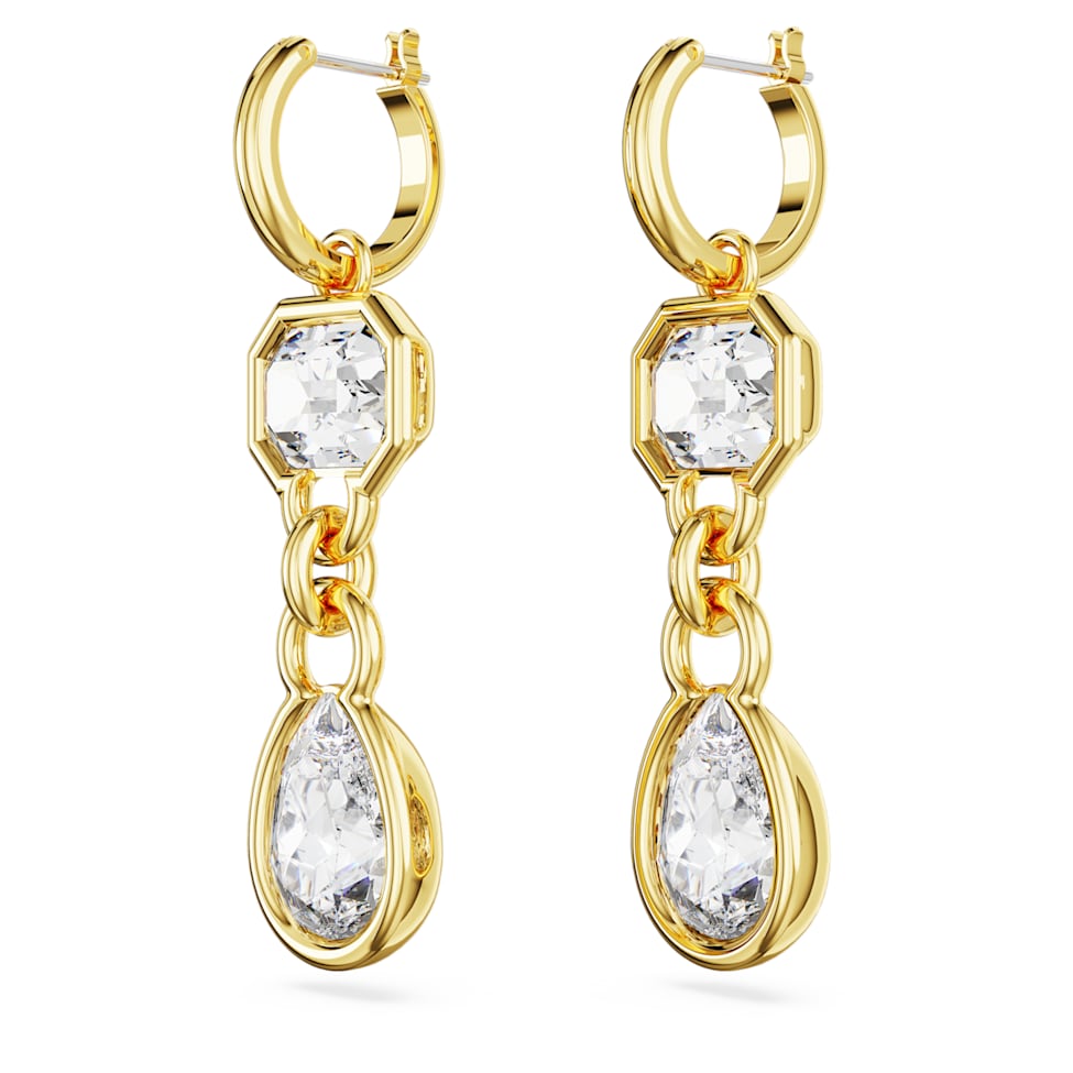Dextera drop earrings, Mixed cuts, White, Gold-tone plated by SWAROVSKI
