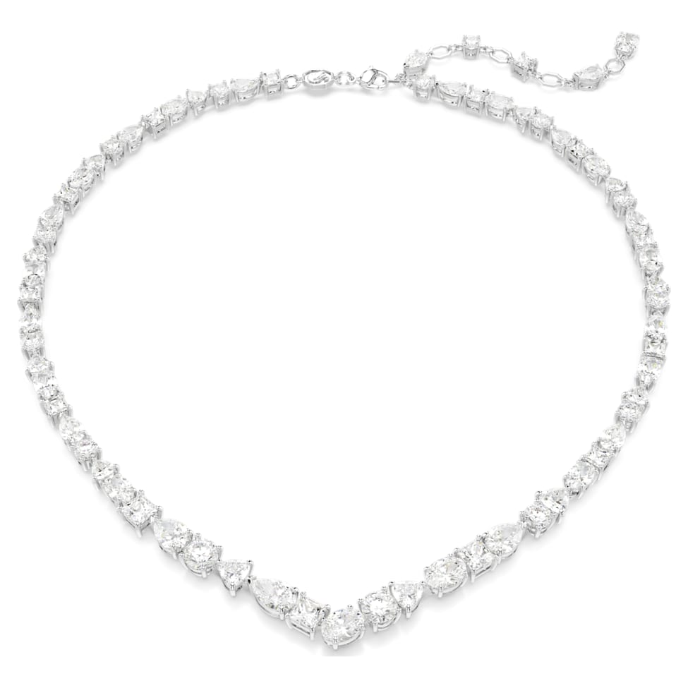 Mesmera necklace, Mixed cuts, White, Rhodium plated by SWAROVSKI