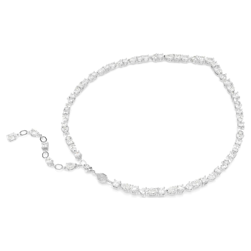 Mesmera necklace, Mixed cuts, White, Rhodium plated by SWAROVSKI