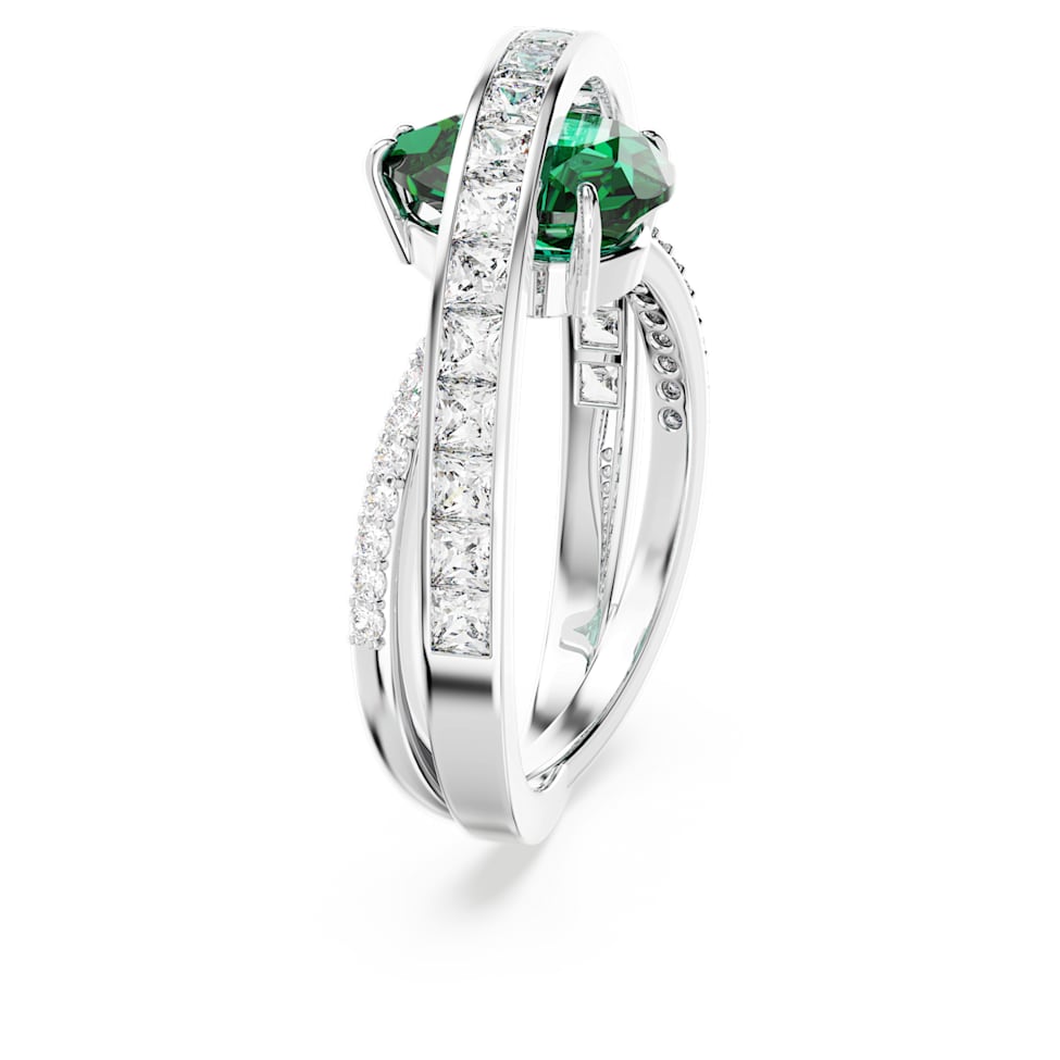 Hyperbola cocktail ring, Carbon neutral zirconia, Mixed cuts, Double bands, Green, Rhodium plated by SWAROVSKI