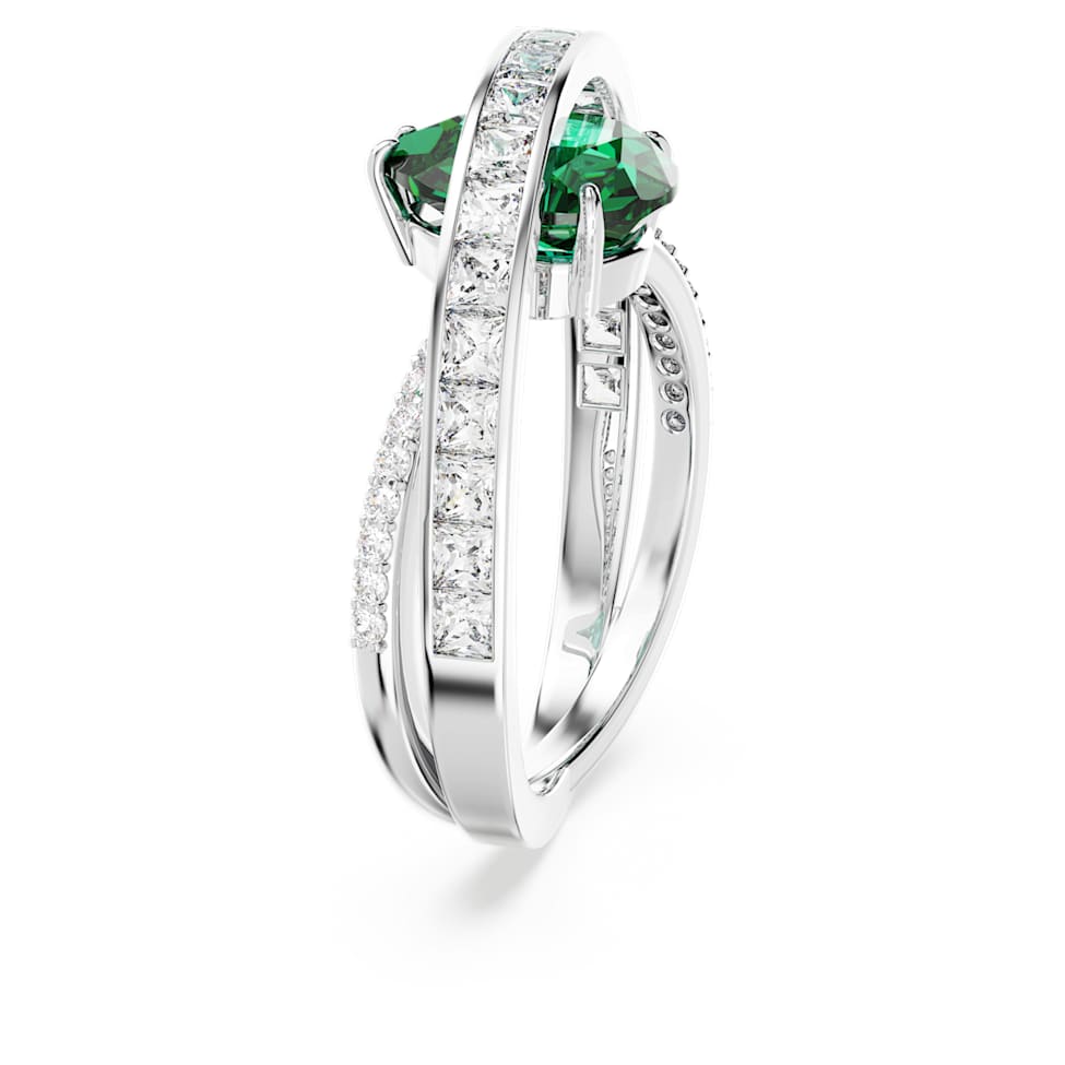 Hyperbola cocktail ring, Mixed cuts, Double bands, Green, Rhodium plated by SWAROVSKI