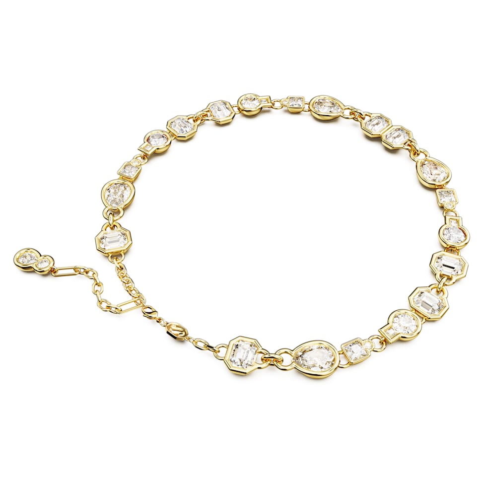 Dextera necklace, Mixed cuts, White, Gold-tone plated by SWAROVSKI