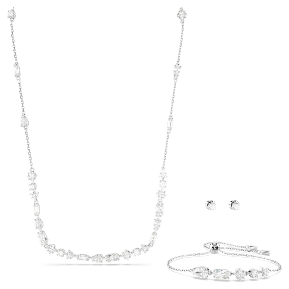 Mesmera set, Mixed cuts, Scattered design, White, Rhodium plated by SWAROVSKI