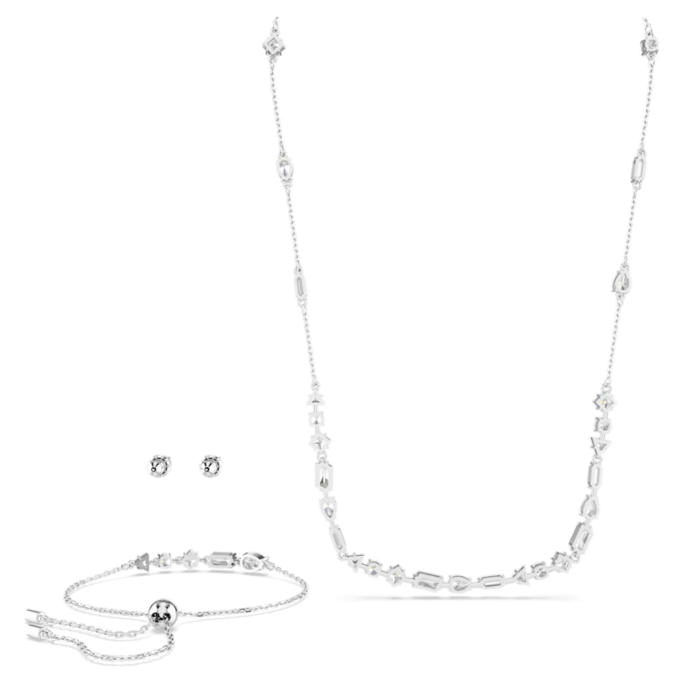 Mesmera set, Mixed cuts, Scattered design, White, Rhodium plated by SWAROVSKI