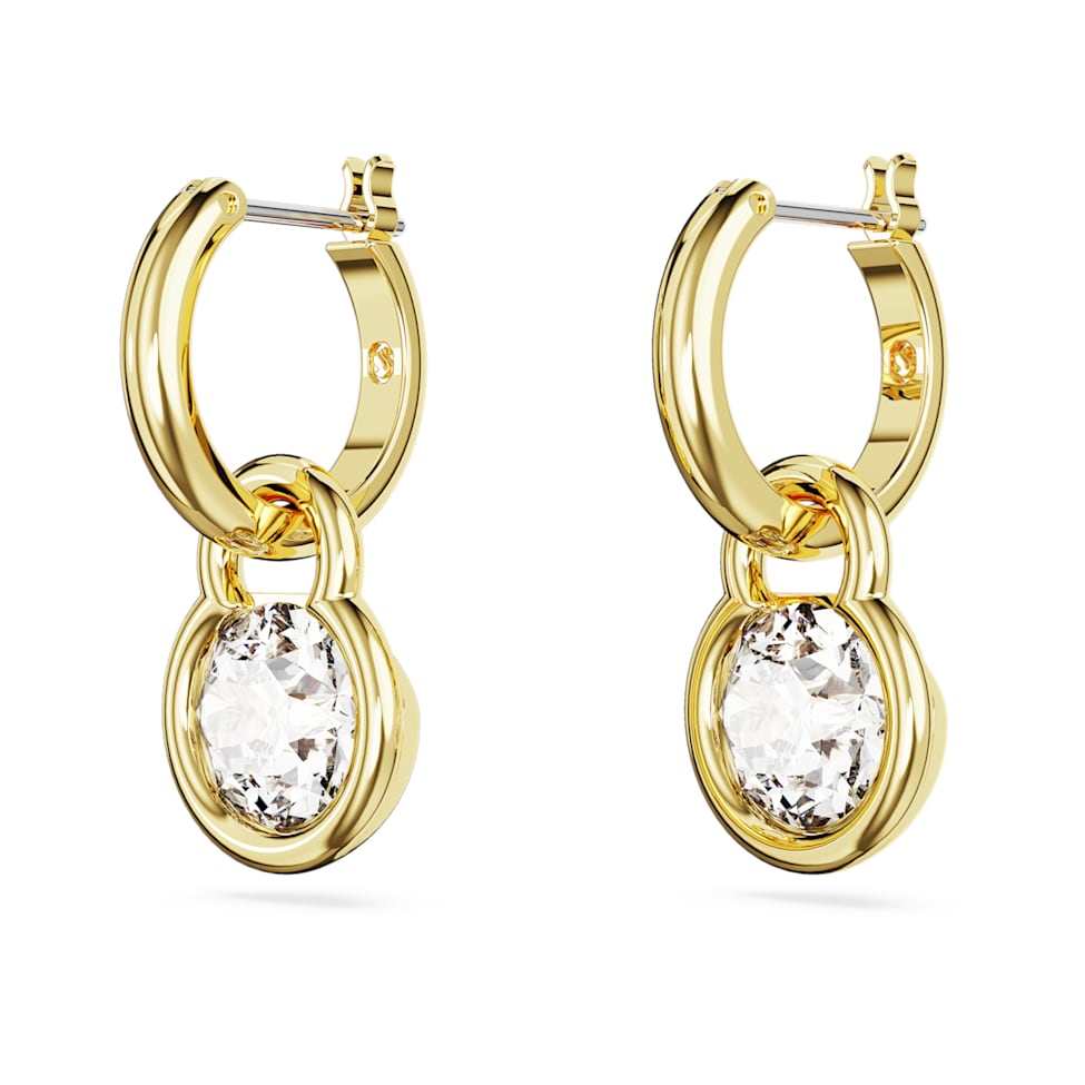 Dextera drop earrings, Round cut, White, Gold-tone plated by SWAROVSKI