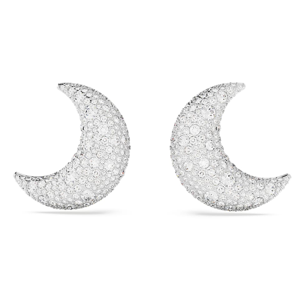 Luna clip earrings, Moon, White, Rhodium plated by SWAROVSKI