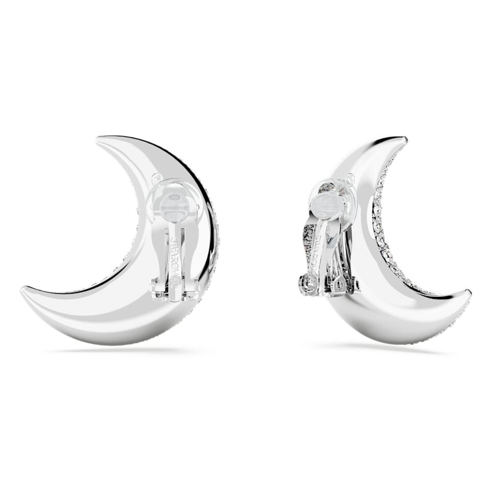 Luna clip earrings, Moon, White, Rhodium plated by SWAROVSKI
