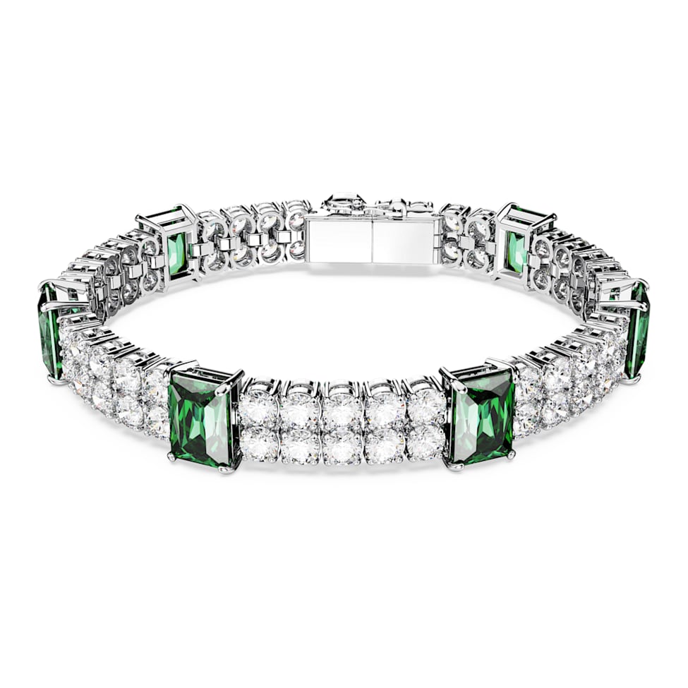 Matrix Tennis bracelet, Mixed cuts, Green, Rhodium plated by SWAROVSKI