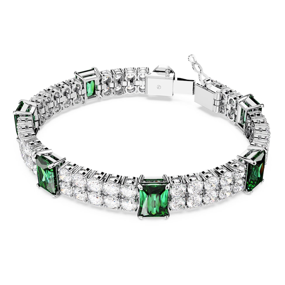 Matrix Tennis bracelet, Mixed cuts, Green, Rhodium plated by SWAROVSKI