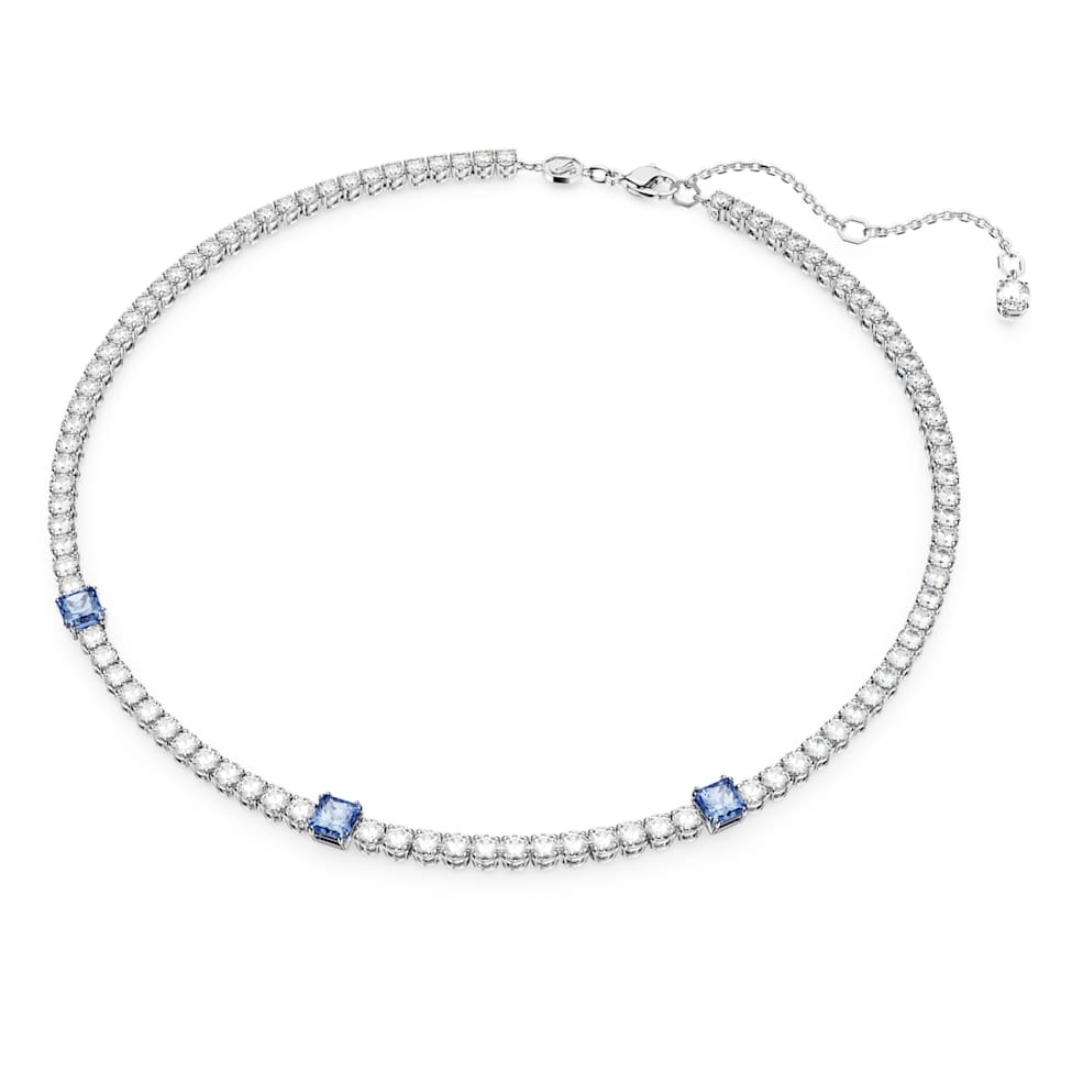 Matrix Tennis necklace, Mixed cuts, Blue, Rhodium plated by SWAROVSKI