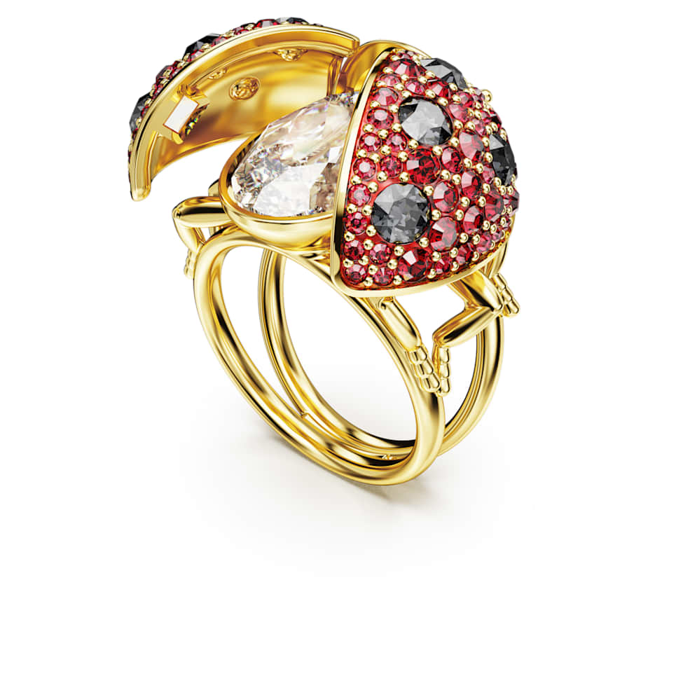 Idyllia cocktail ring, Ladybug, Red, Gold-tone plated by SWAROVSKI