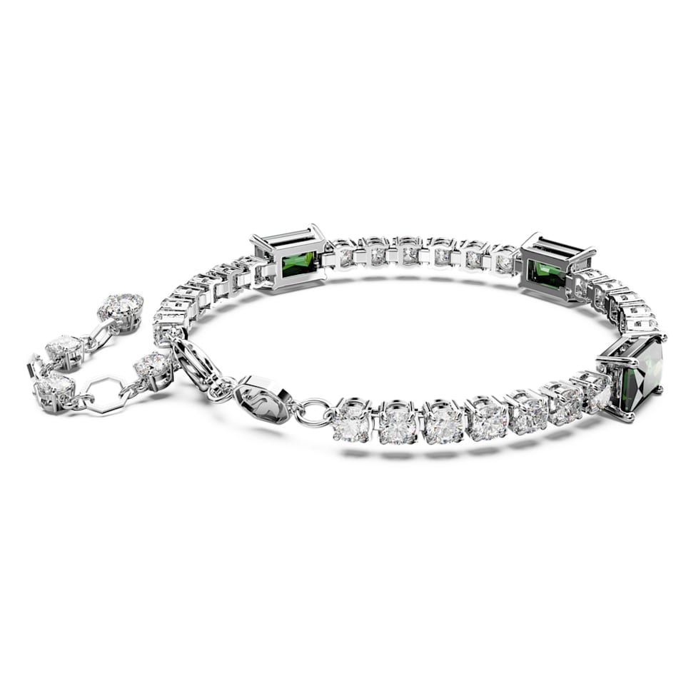 Swarovski Matrix Tennis bracelet, Mixed cuts, Green, Rhodium 