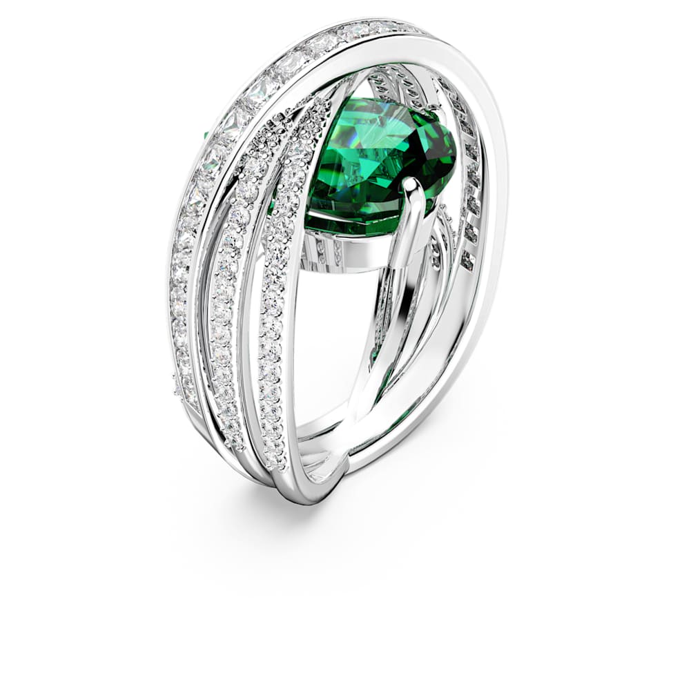 Hyperbola cocktail ring, Mixed cuts, Four bands, Green, Rhodium plated by SWAROVSKI