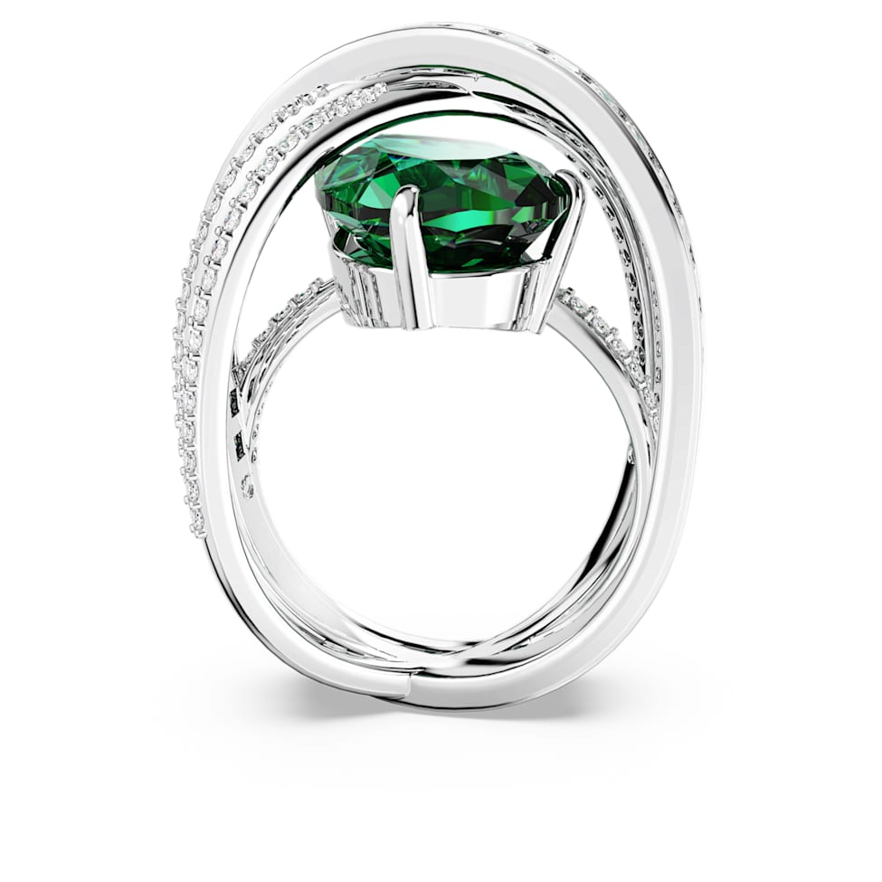 Hyperbola cocktail ring, Mixed cuts, Four bands, Green, Rhodium plated by SWAROVSKI