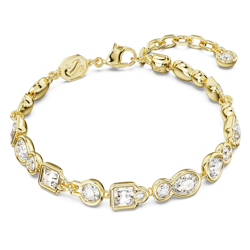 Dextera bracelet, Mixed cuts, White, Gold-tone plated by SWAROVSKI