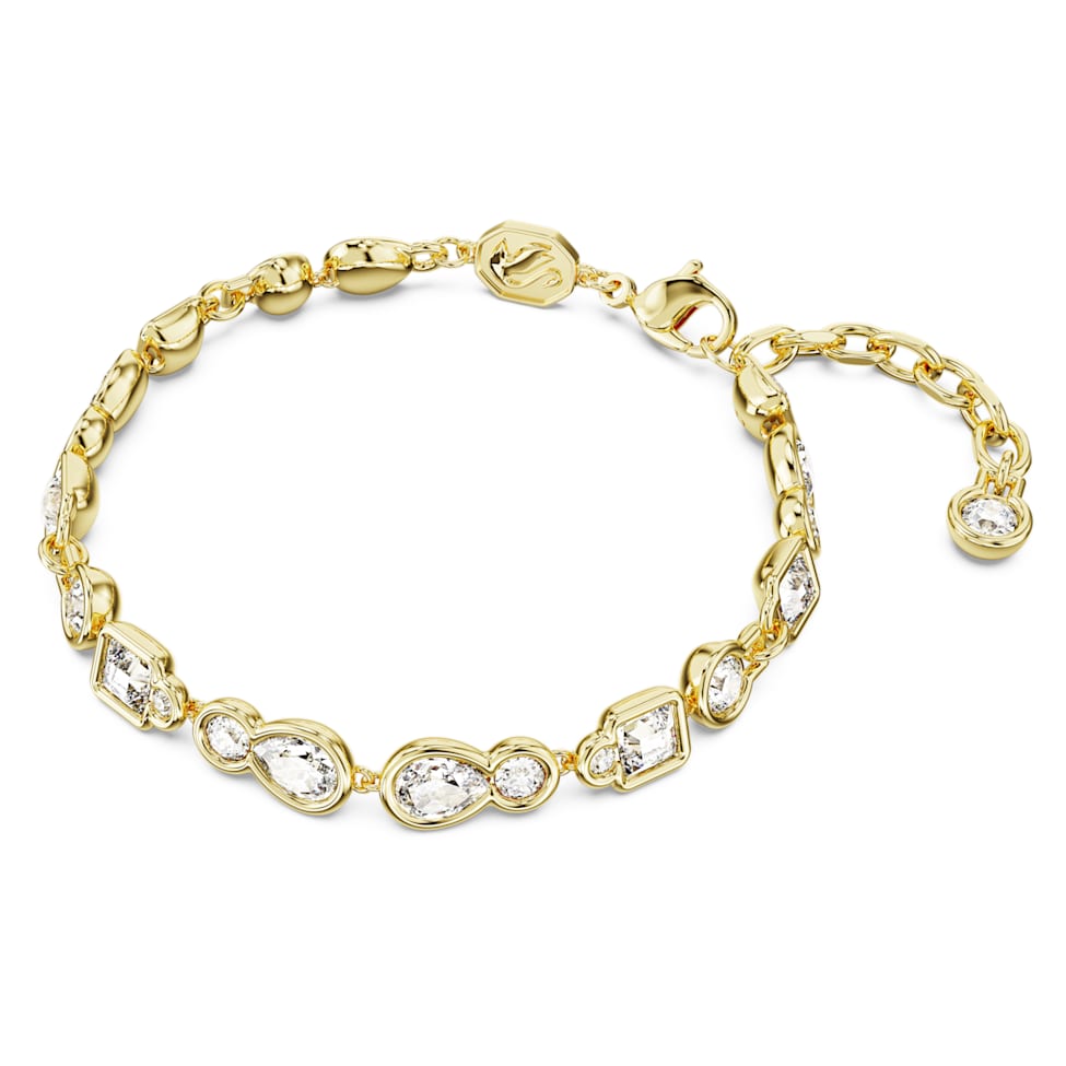 Dextera bracelet, Mixed cuts, White, Gold-tone plated by SWAROVSKI