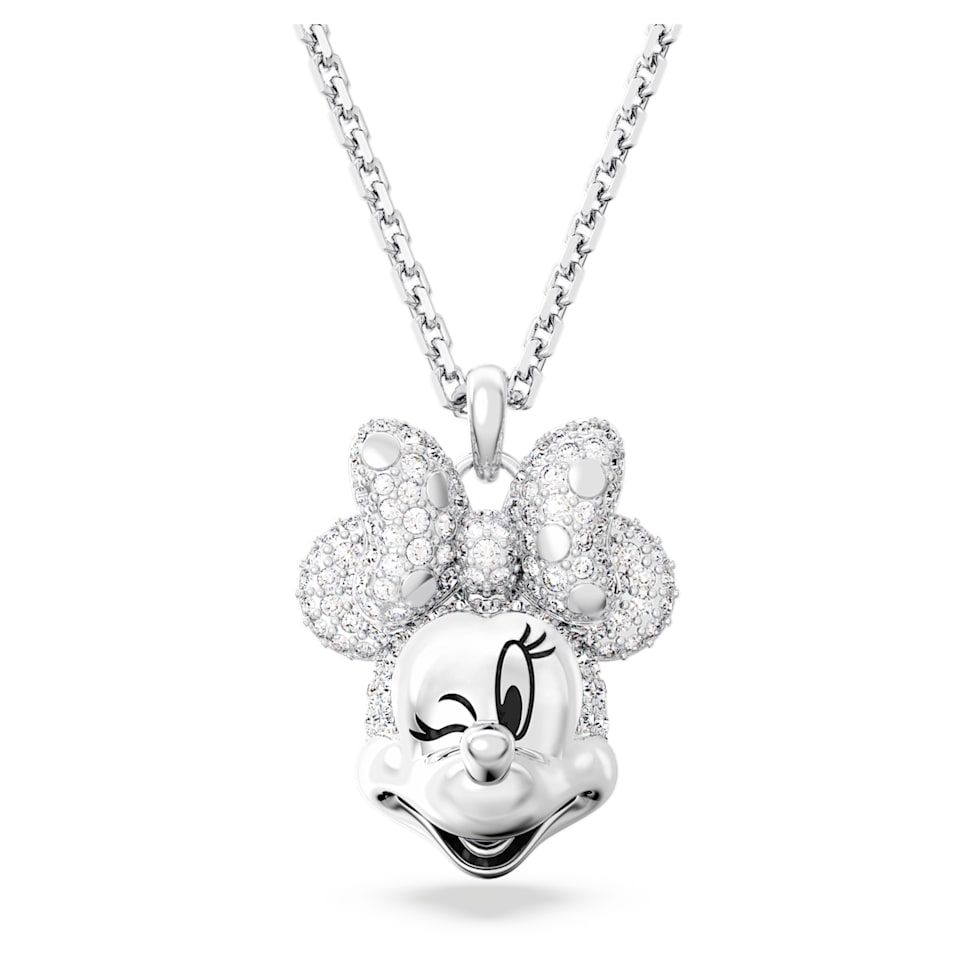 Disney Minnie Mouse pendant, Head-shaped, White, Rhodium plated by SWAROVSKI