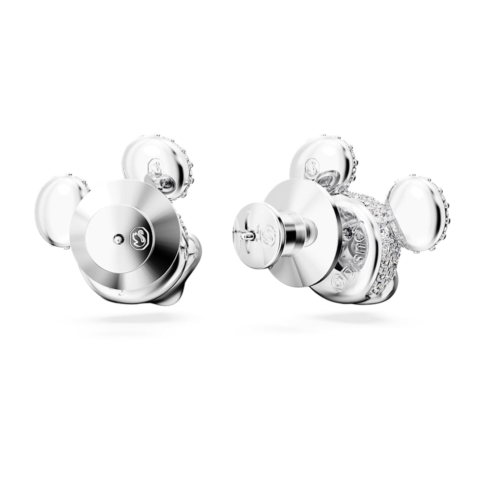 Disney Mickey Mouse stud earrings, White, Rhodium plated by SWAROVSKI