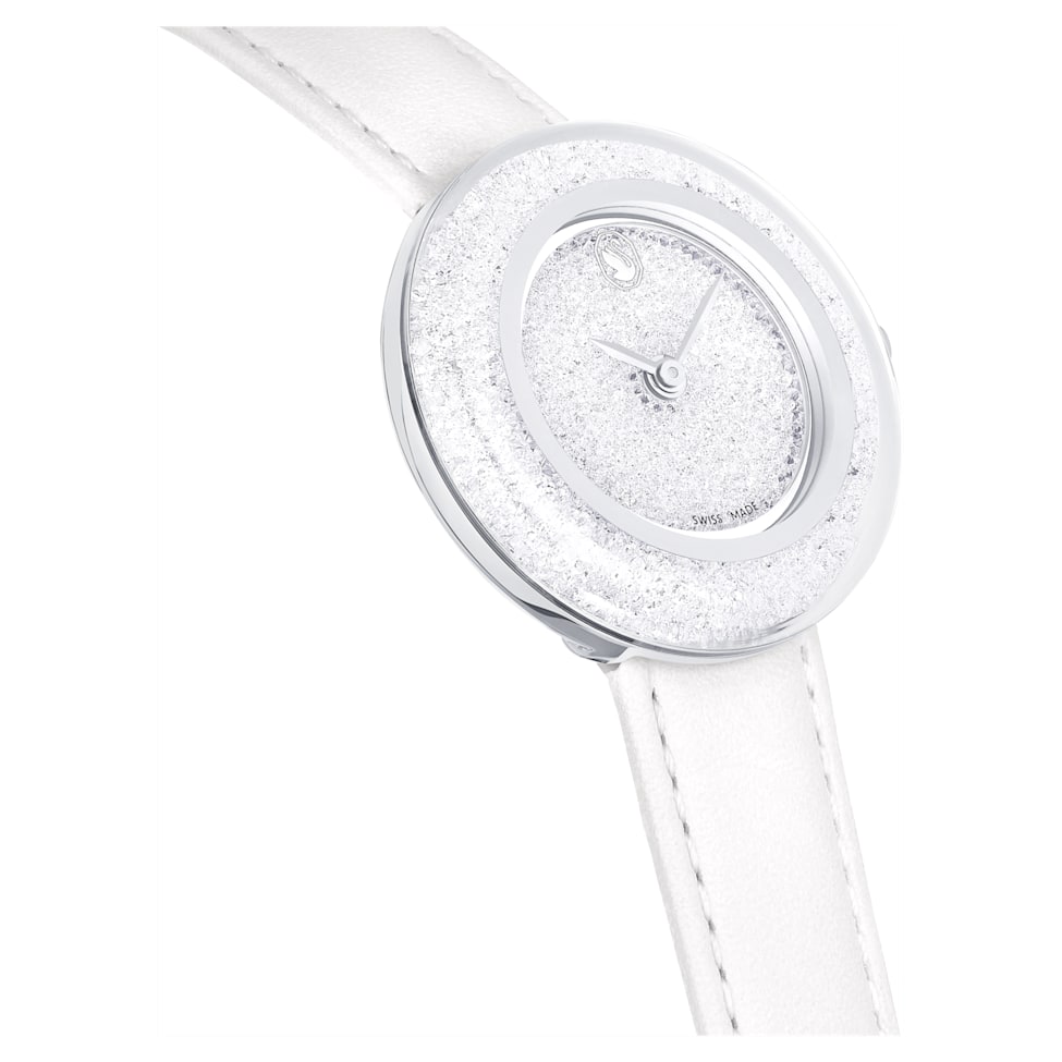 Crystalline Lustre watch, Swiss Made, Leather strap, White, Stainless steel by SWAROVSKI