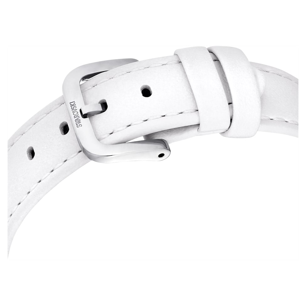 Crystalline Lustre watch, Swiss Made, Leather strap, White, Stainless steel by SWAROVSKI