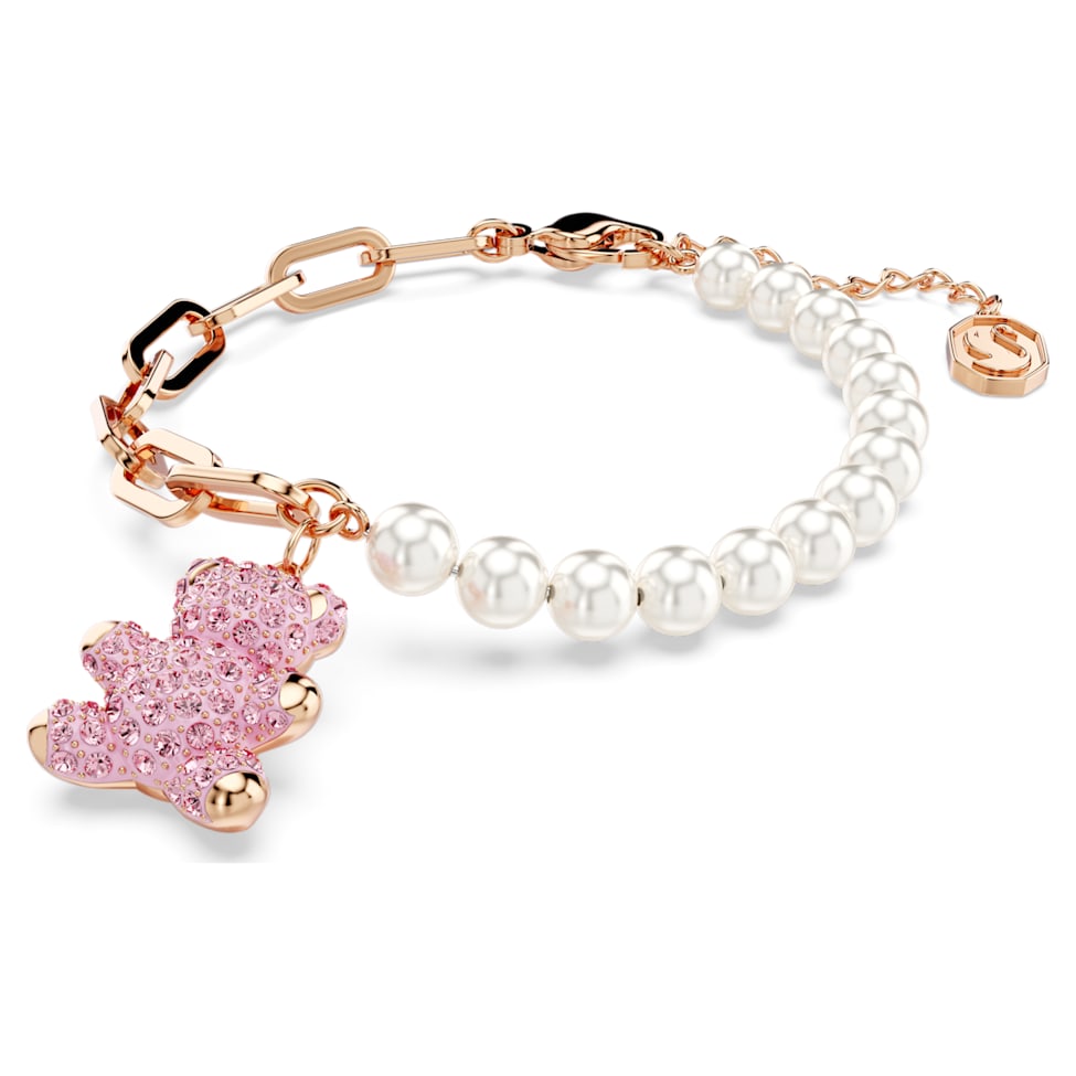 Teddy bracelet, Bear, Pink, Rose gold-tone plated by SWAROVSKI