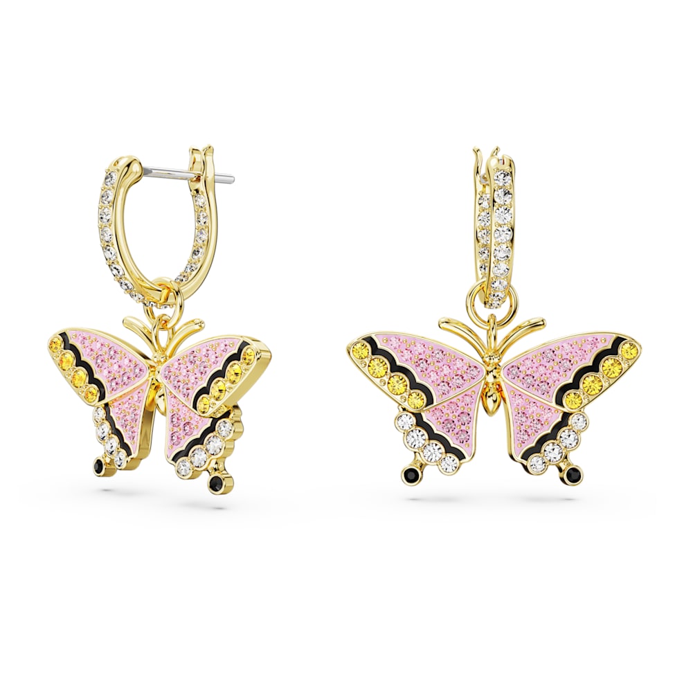 Idyllia drop earrings, Butterfly, Multicolored, Gold-tone plated by SWAROVSKI