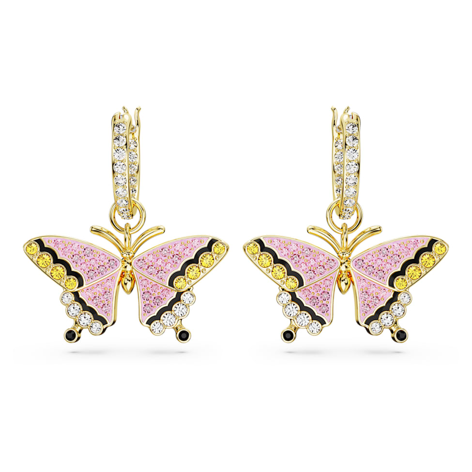 Idyllia drop earrings, Butterfly, Multicoloured, Gold-tone plated by SWAROVSKI