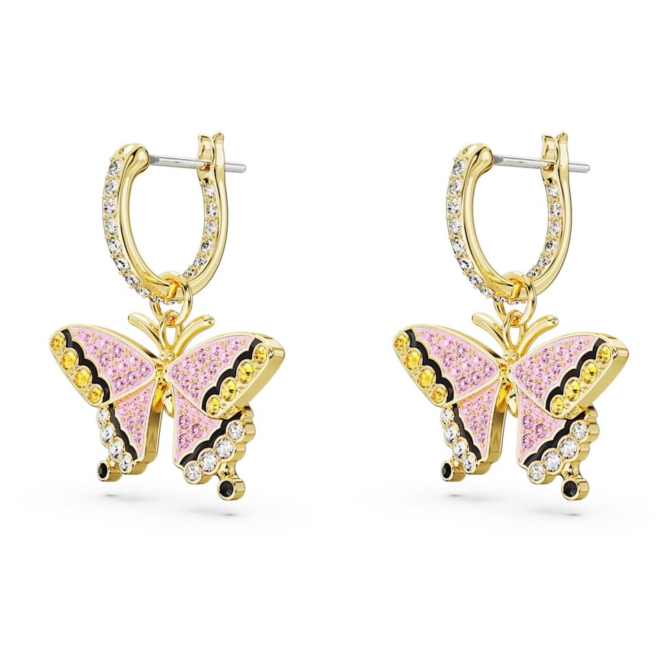 Idyllia drop earrings, Butterfly, Multicoloured, Gold-tone plated by SWAROVSKI