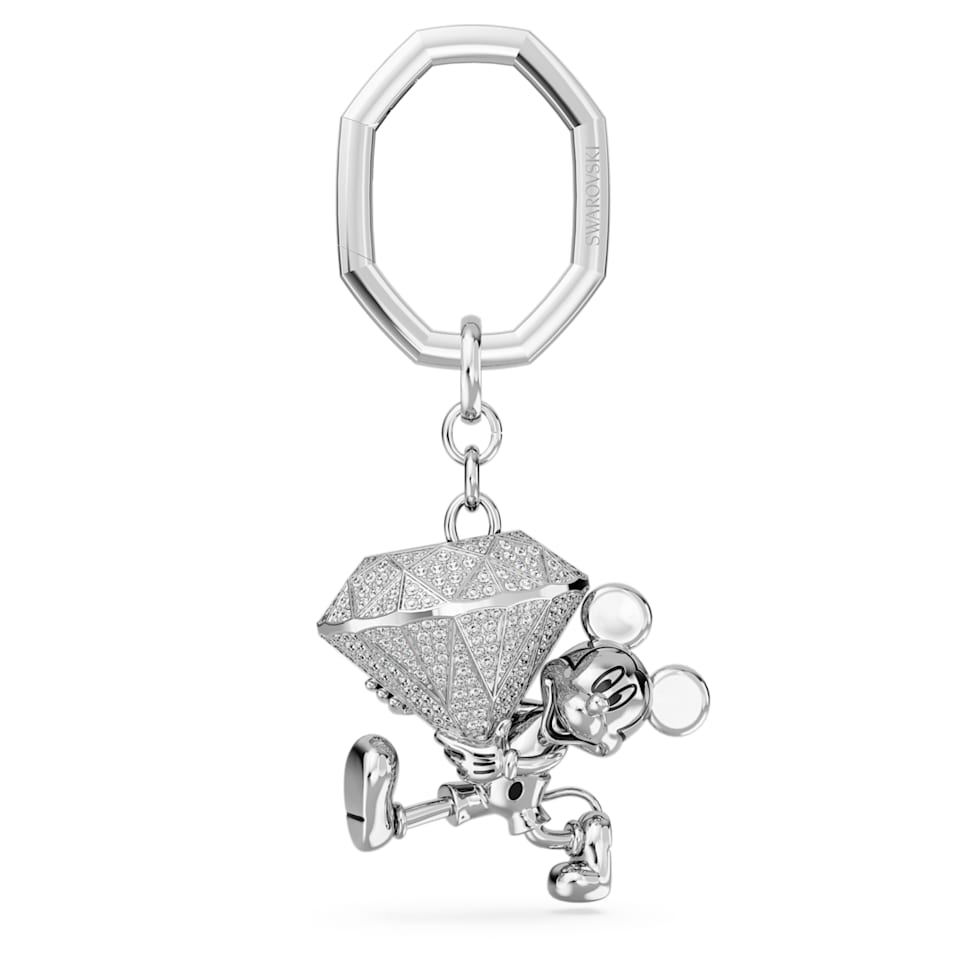 Disney Mickey Mouse key ring, White, Rhodium plated by SWAROVSKI