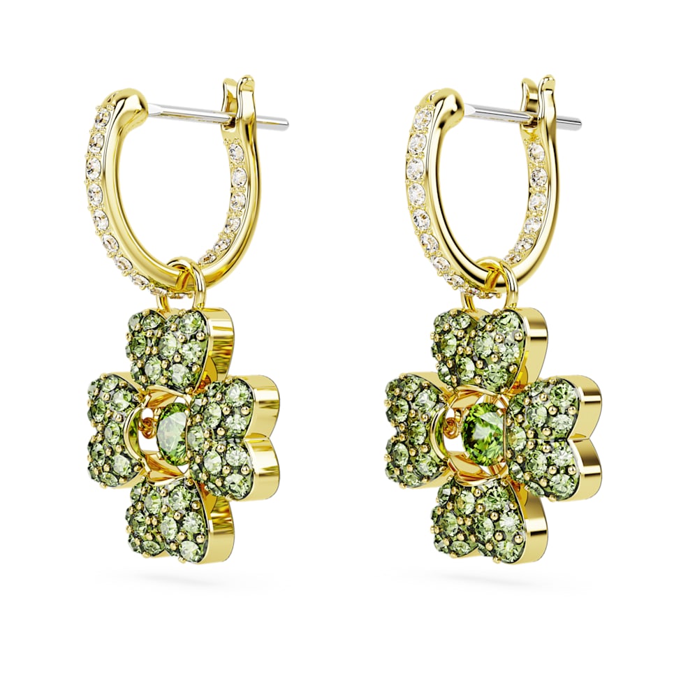 Idyllia drop earrings, Clover, Green, Gold-tone plated by SWAROVSKI