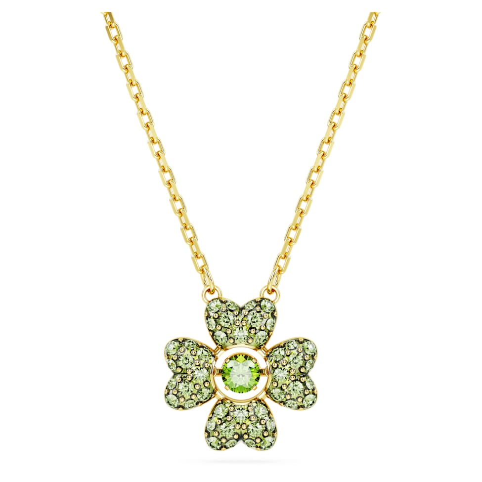 Idyllia pendant, Clover, Green, Gold-tone plated by SWAROVSKI