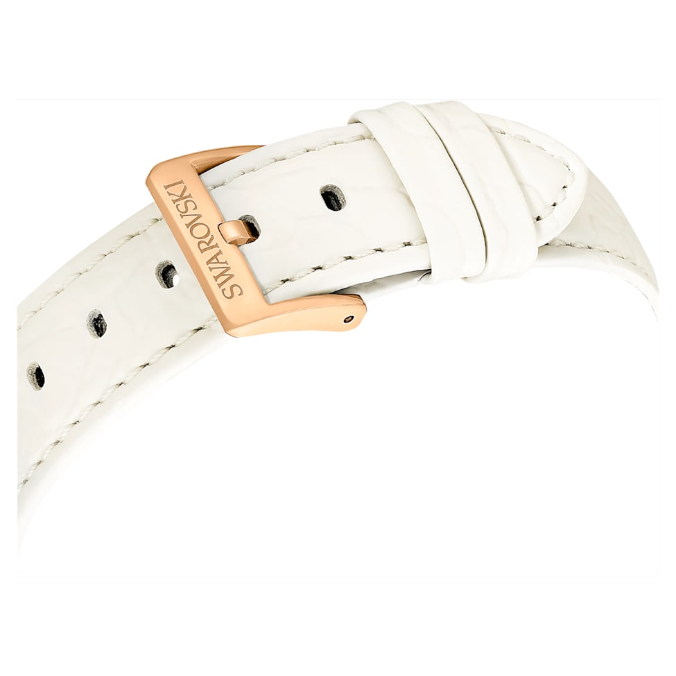 Octea Chrono watch, Swiss Made, Leather strap, White, Rose gold-tone finish by SWAROVSKI
