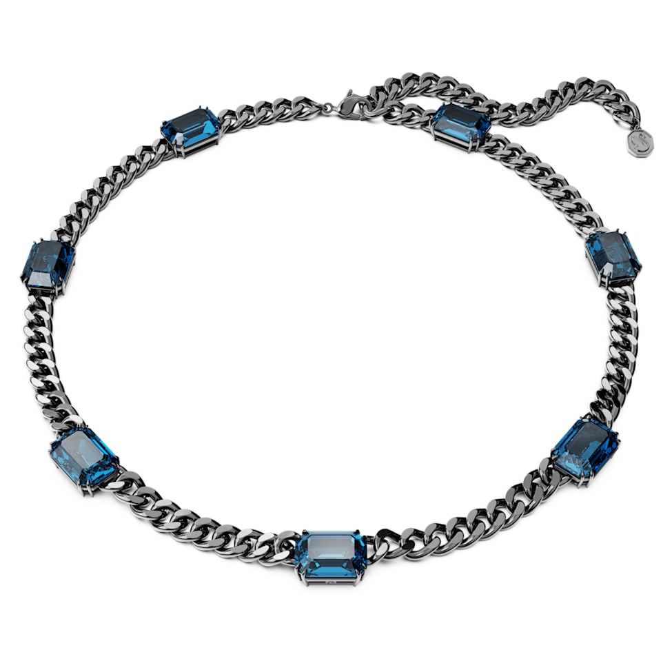 Millenia necklace, Octagon cut, Blue, Ruthenium plated by SWAROVSKI