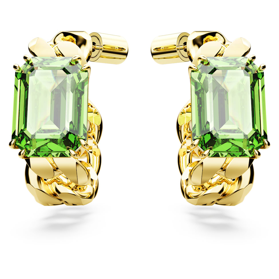 Millenia hoop earrings, Octagon cut, Green, Gold-tone plated by SWAROVSKI