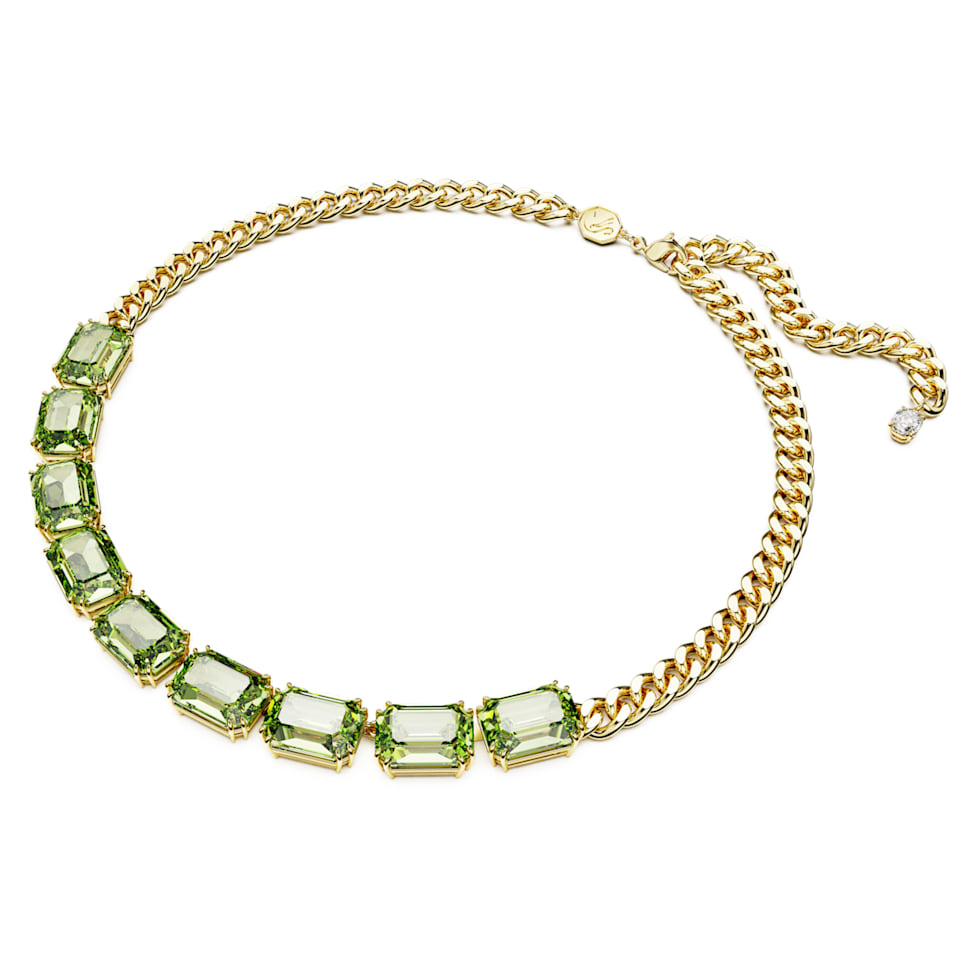 Millenia necklace, Octagon cut, Green, Gold-tone plated by SWAROVSKI