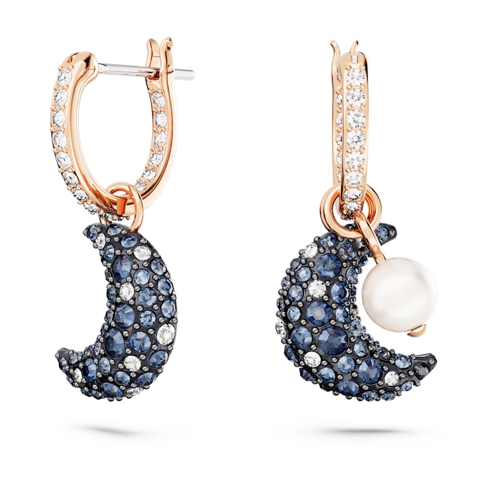 Luna drop earrings, Asymmetrical design, Moon, Multicoloured, Rose gold-tone plated by SWAROVSKI