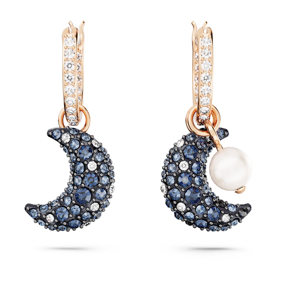 Luna drop earrings, Asymmetrical design, Moon, Multicoloured, Rose gold-tone plated by SWAROVSKI