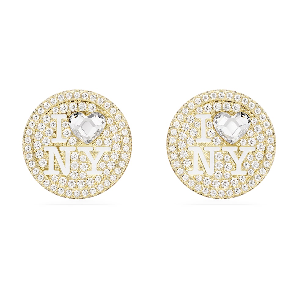 I LOVE NY stud earrings, White, Gold-tone plated by SWAROVSKI