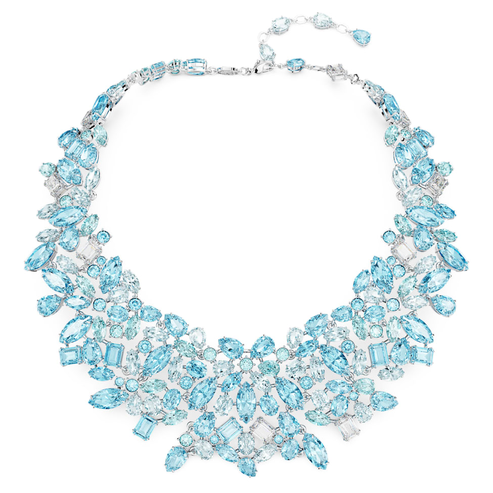 Gema necklace, Mixed cuts, Blue, Rhodium plated by SWAROVSKI